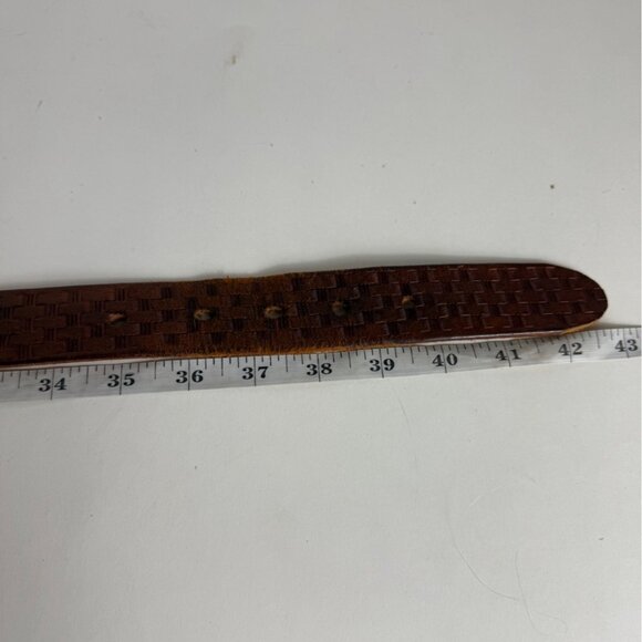 Rugged Basket Weaved Embossed Belt Leather Size XL Cowgirl Western Brass Buckle - Picture 8 of 9